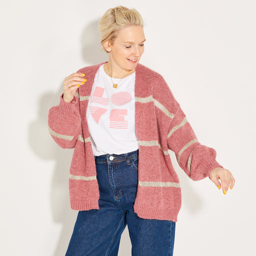 Rose Disco Cardigan With Metallic Stripe - ONE SIZE