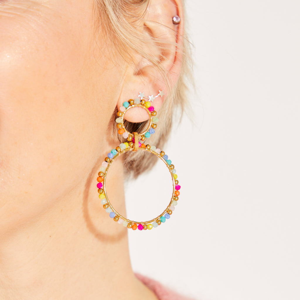 Beaded Hoop Earrings Multi