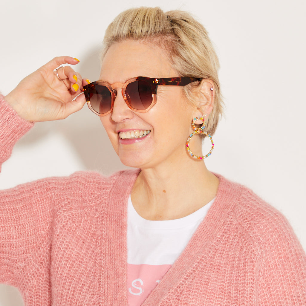 Peach Hexagonal Frame Sunglasses Audrey