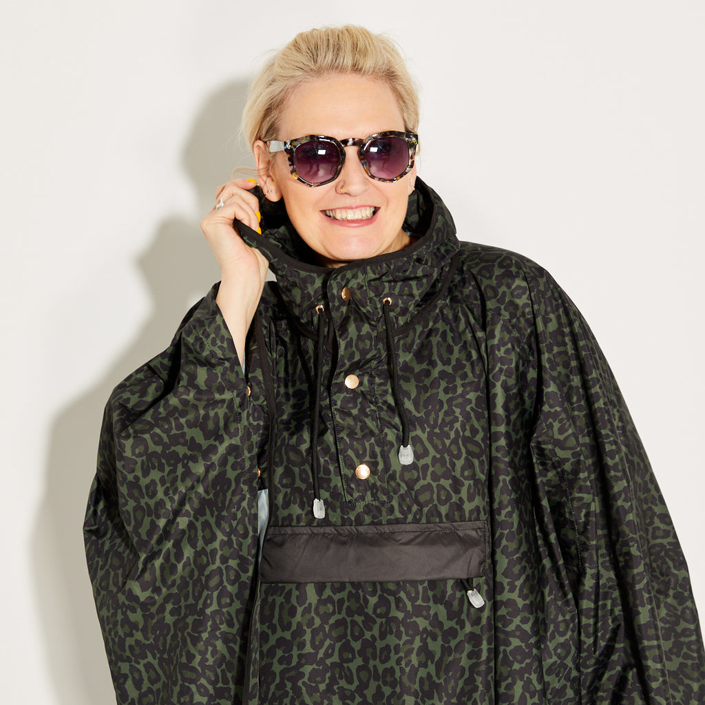 Khaki & Black Leopard Print Poncho - One Size