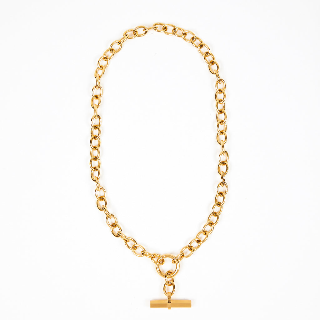 Chunky T bar Necklace Gold