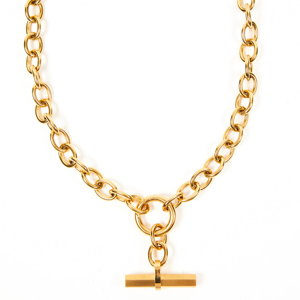 Chunky T bar Necklace Gold