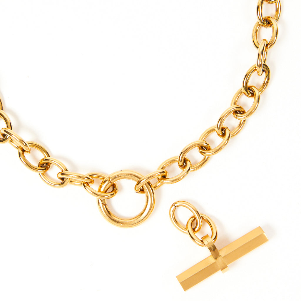 Chunky T bar Necklace Gold