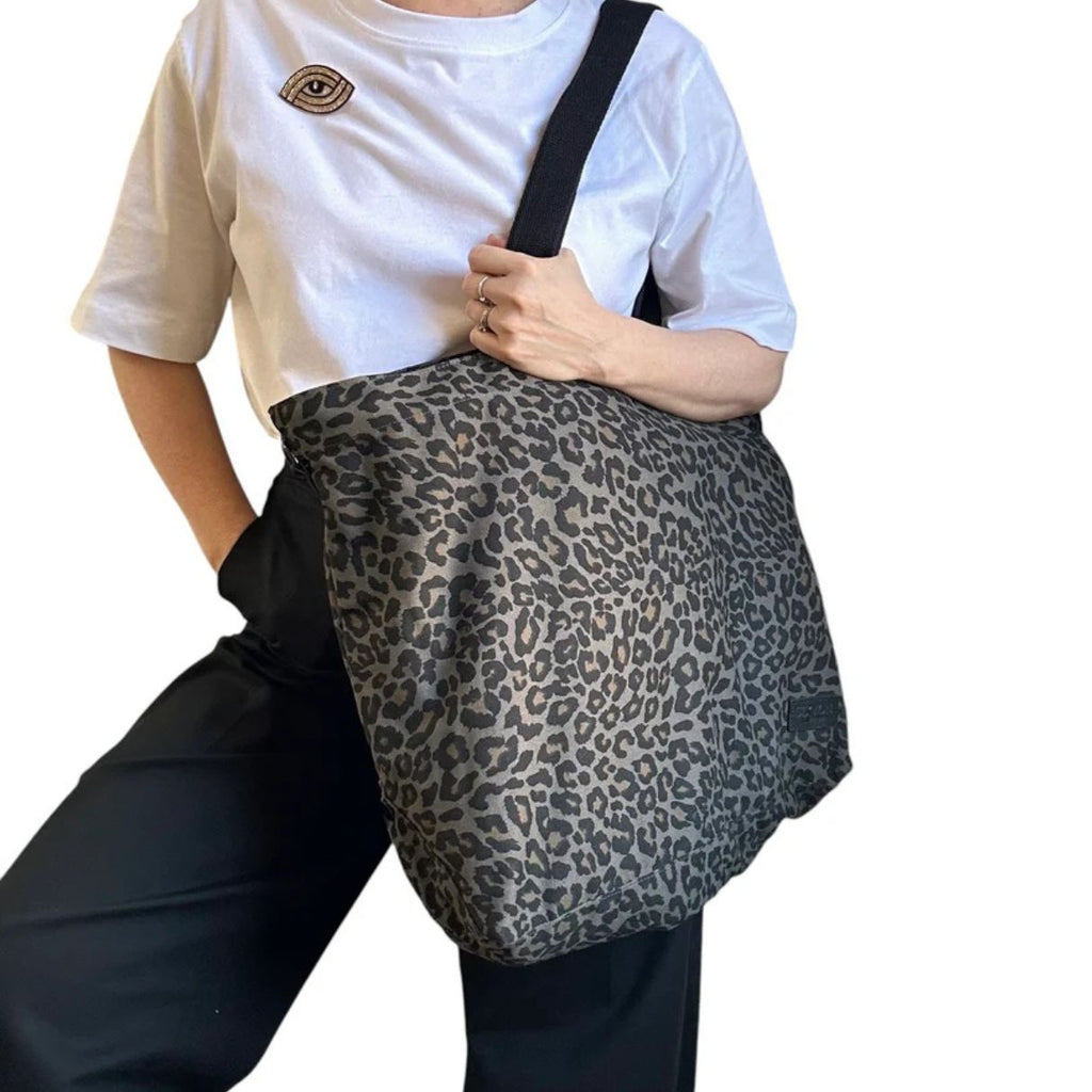 Grey Leopard Print Large Tote Bag