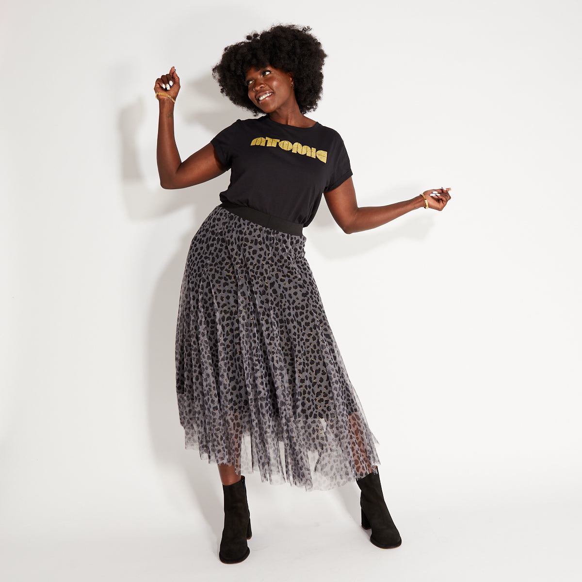 Leopard Print Tulle Skirt Grey Disko Kids